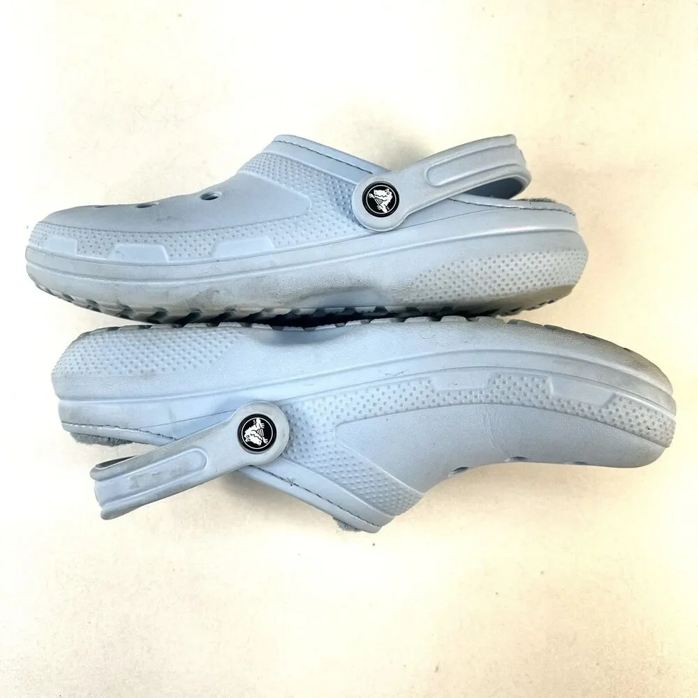 Crocs Classic Lined Mens 9 Womans 11 Faux Fur Slip On Clog Sandal Light Blue